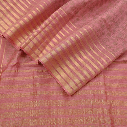 Indian Vintage Dupatta Peach Long Stole Printed Woven Pure Chanderi Silk Indian Scarves Veil Golden Zari Soft Fringes