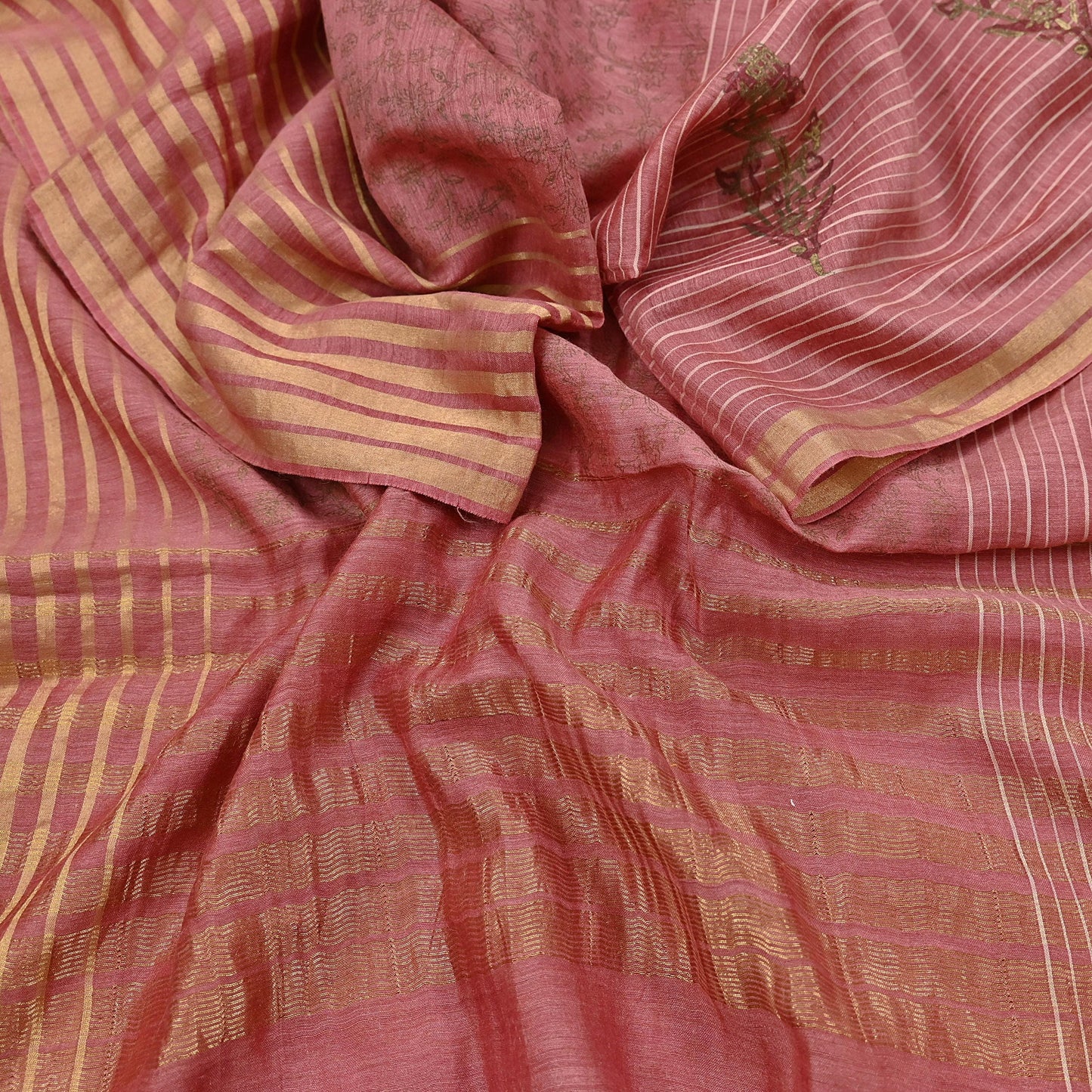 Indian Vintage Dupatta Peach Long Stole Printed Woven Pure Chanderi Silk Indian Scarves Veil Golden Zari Soft Fringes