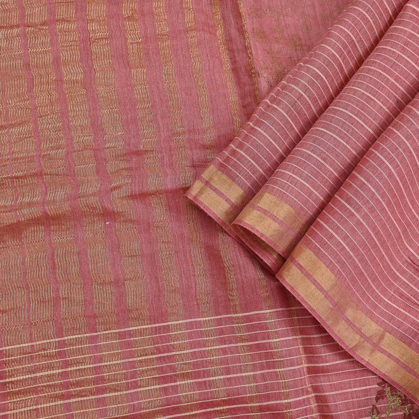 Indian Vintage Dupatta Peach Long Stole Printed Woven Pure Chanderi Silk Indian Scarves Veil Golden Zari Soft Fringes