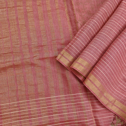 Indian Vintage Dupatta Peach Long Stole Printed Woven Pure Chanderi Silk Indian Scarves Veil Golden Zari Soft Fringes