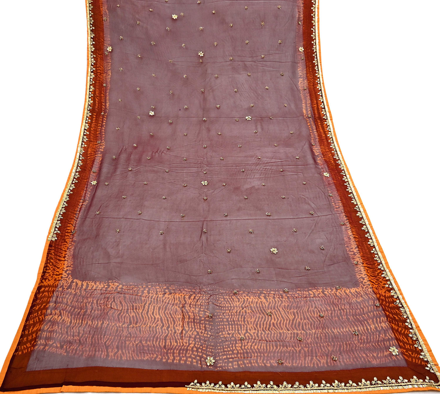 Indian Vintage Heavy Maroon Dupatta Pure Georgette silk Long Stole Hand Embroidered Leheria Scarves Stole Veil Wrap
