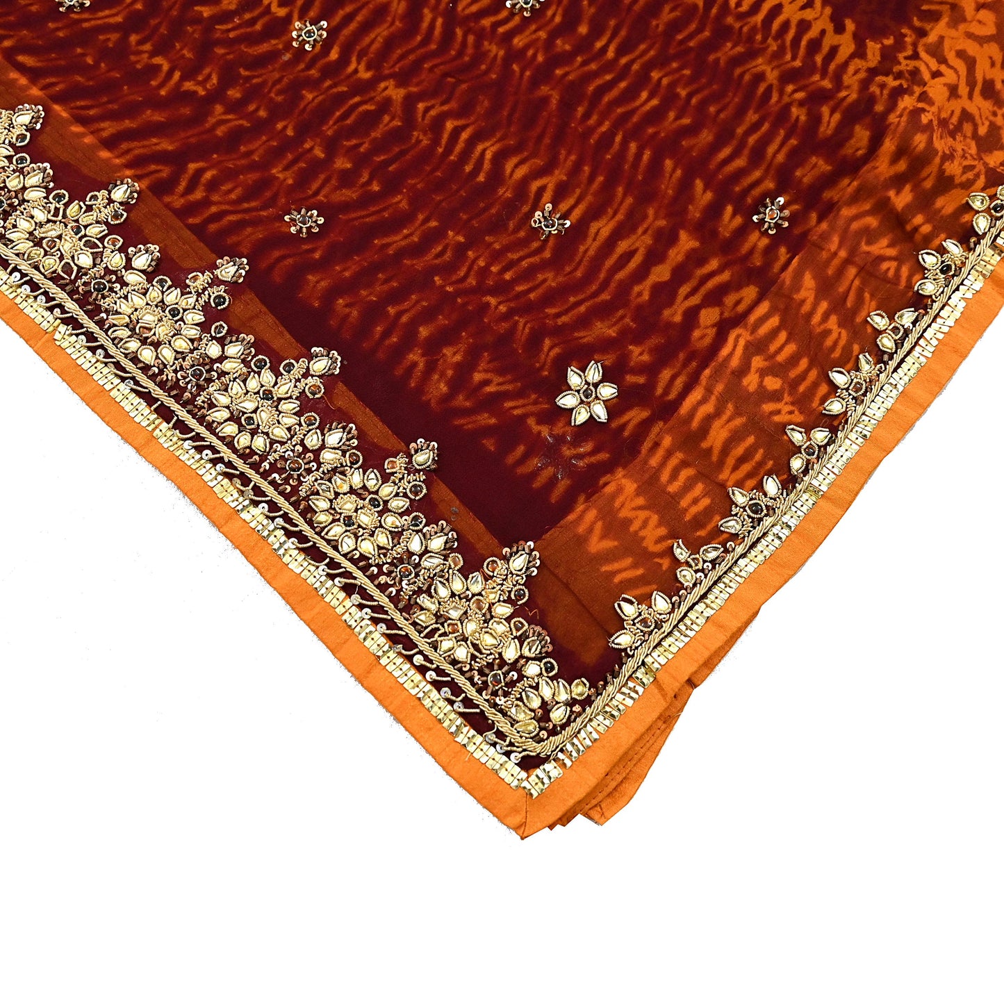 Indian Vintage Heavy Maroon Dupatta Pure Georgette silk Long Stole Hand Embroidered Leheria Scarves Stole Veil Wrap