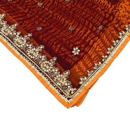 Indian Vintage Heavy Maroon Dupatta Pure Georgette silk Long Stole Hand Embroidered Leheria Scarves Stole Veil Wrap