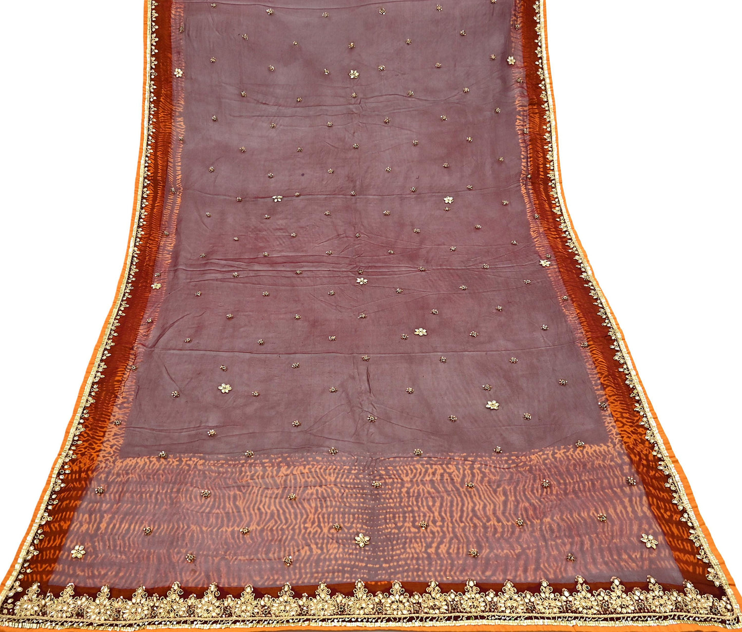 Indian Vintage Heavy Maroon Dupatta Pure Georgette silk Long Stole Hand Embroidered Leheria Scarves Stole Veil Wrap