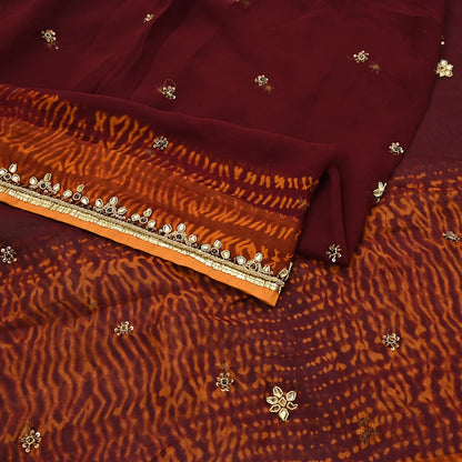 Indian Vintage Heavy Maroon Dupatta Pure Georgette silk Long Stole Hand Embroidered Leheria Scarves Stole Veil Wrap