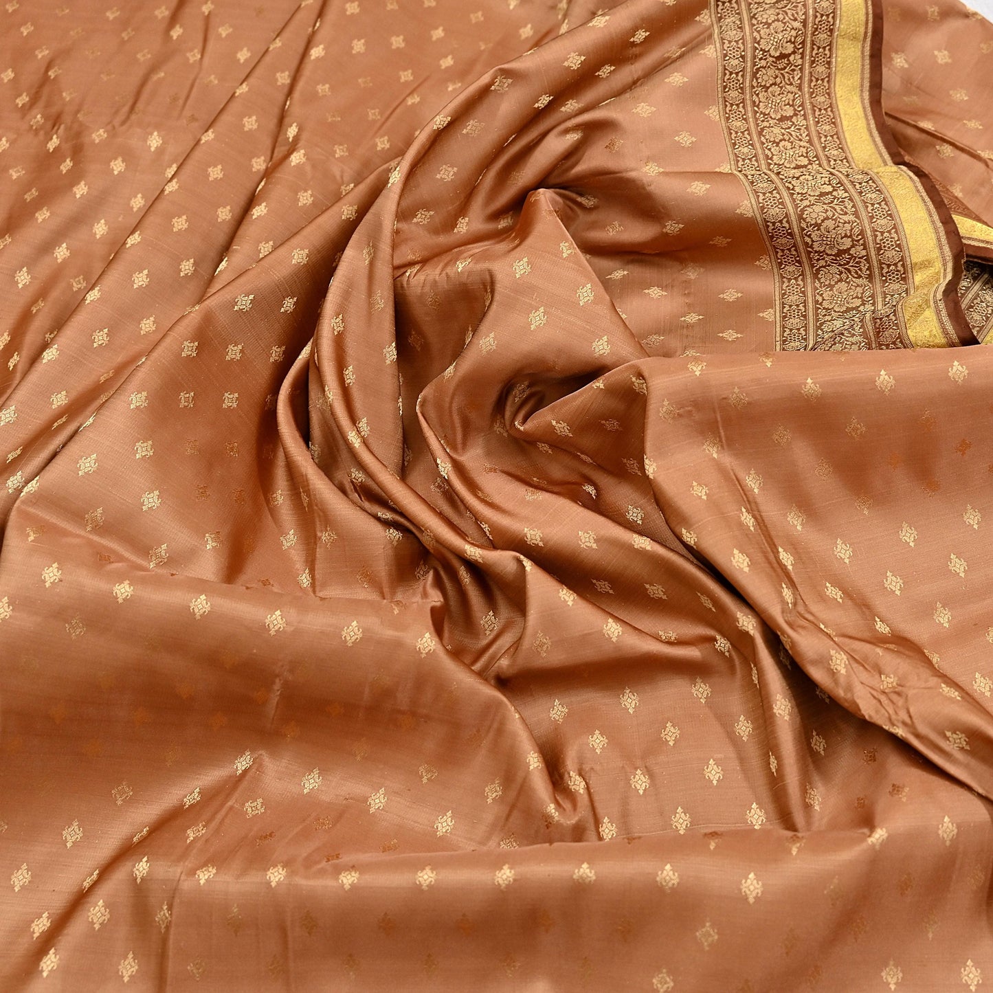 Indian Vintage Sari Brown & Beige Heavy Pure Satin Silk Woven Banarasi Tanchoi Saree 5Yd Ethnic Craft Fabric Upcycle Bridal Heavy Sarees