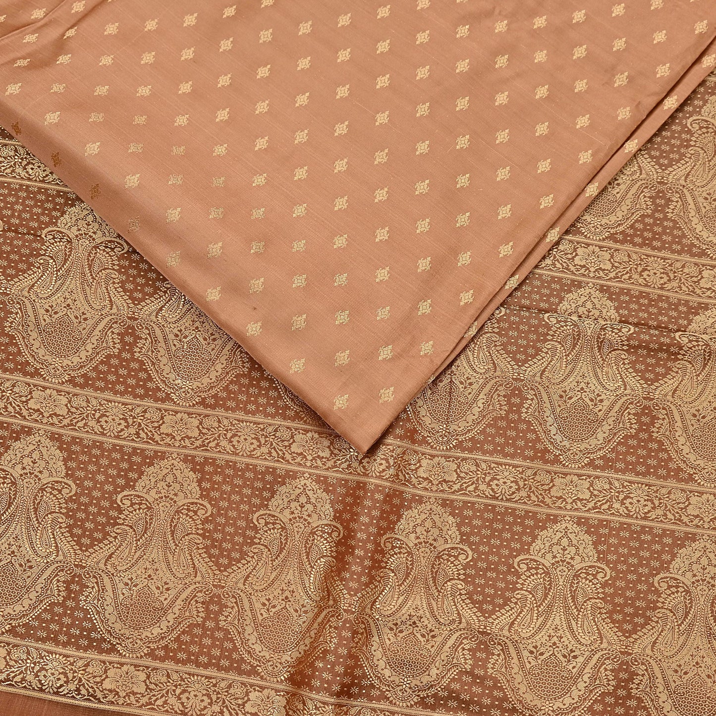 Indian Vintage Sari Brown & Beige Heavy Pure Satin Silk Woven Banarasi Tanchoi Saree 5Yd Ethnic Craft Fabric Upcycle Bridal Heavy Sarees