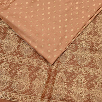 Indian Vintage Sari Brown & Beige Heavy Pure Satin Silk Woven Banarasi Tanchoi Saree 5Yd Ethnic Craft Fabric Upcycle Bridal Heavy Sarees