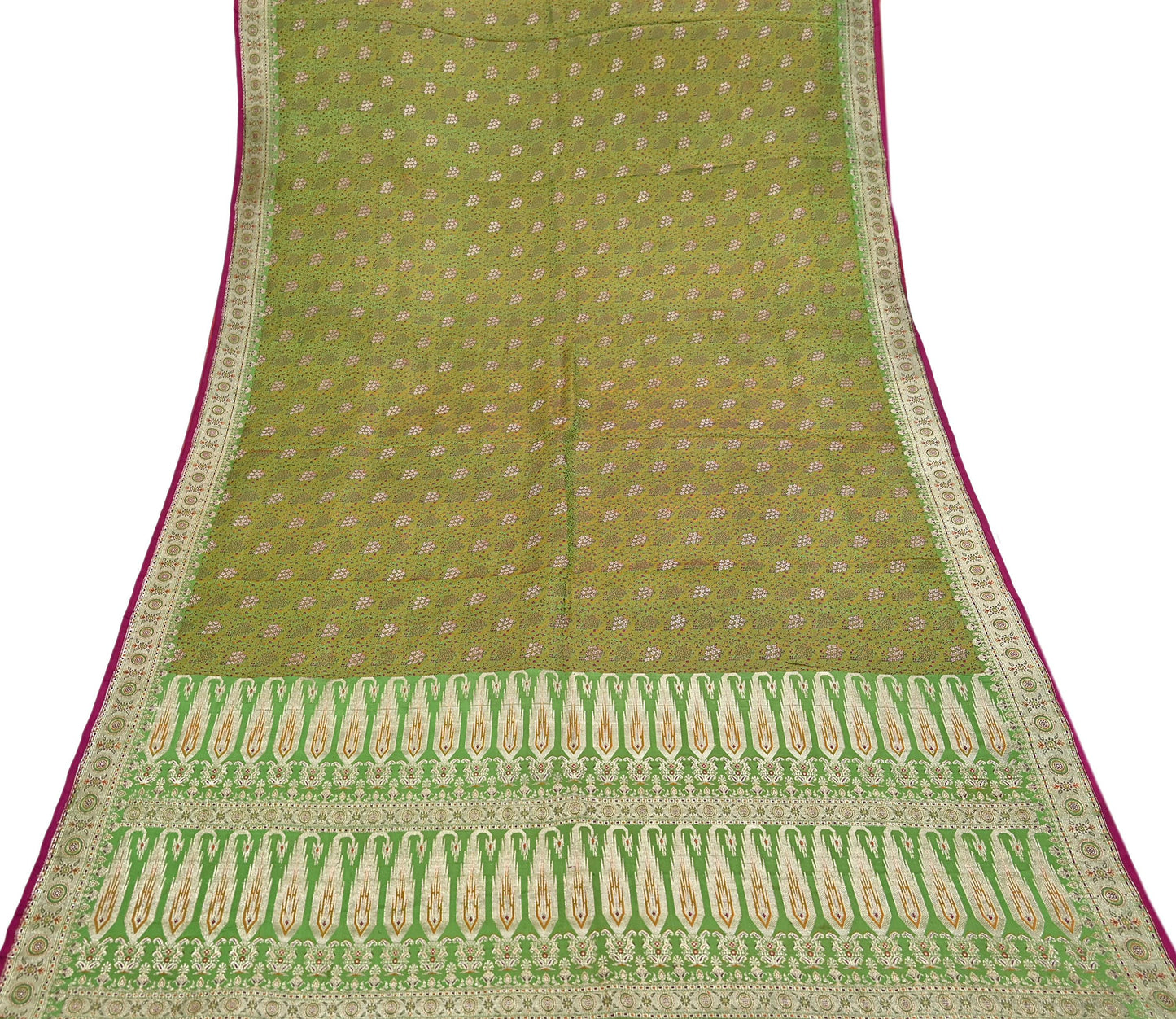 Indian Vintage Sari Green Heavy Pure Satin Silk Woven Banarasi Tanchoi Saree 5Yd Ethnic Craft Fabric Upcycle Bridal Heavy Sarees