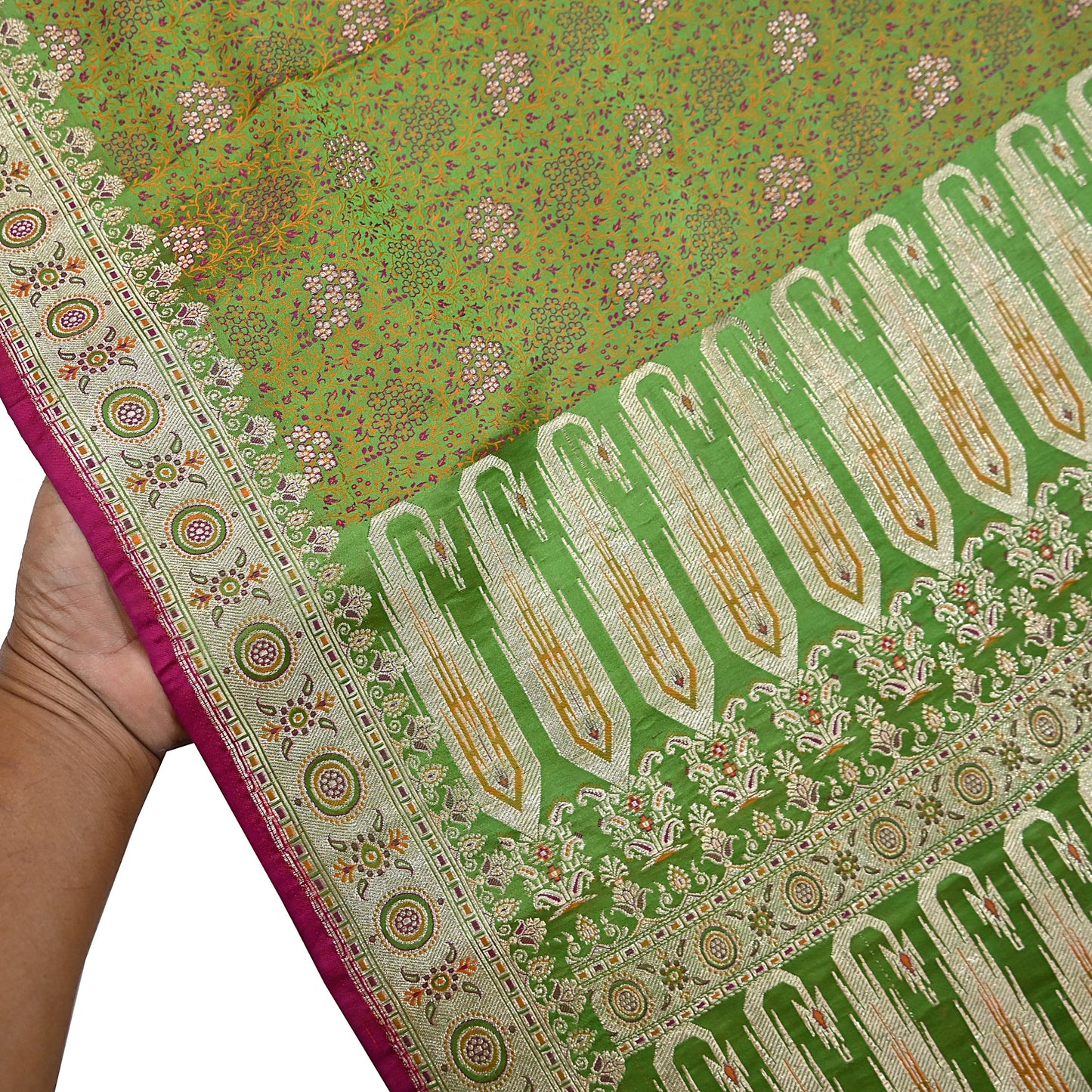 Indian Vintage Sari Green Heavy Pure Satin Silk Woven Banarasi Tanchoi Saree 5Yd Ethnic Craft Fabric Upcycle Bridal Heavy Sarees