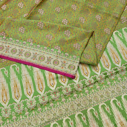 Indian Vintage Sari Green Heavy Pure Satin Silk Woven Banarasi Tanchoi Saree 5Yd Ethnic Craft Fabric Upcycle Bridal Heavy Sarees