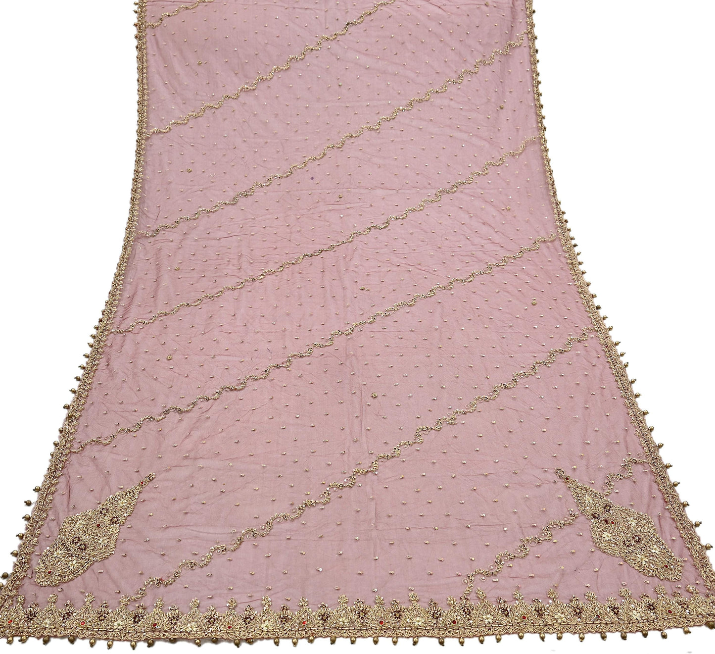 Indian Vintage Heavy Wedding Maroon Dupatta Net Mesh Long Stole Hand Embroidered Scarves Golden Zardozi Zari Sequins Dridal Veil Hijab