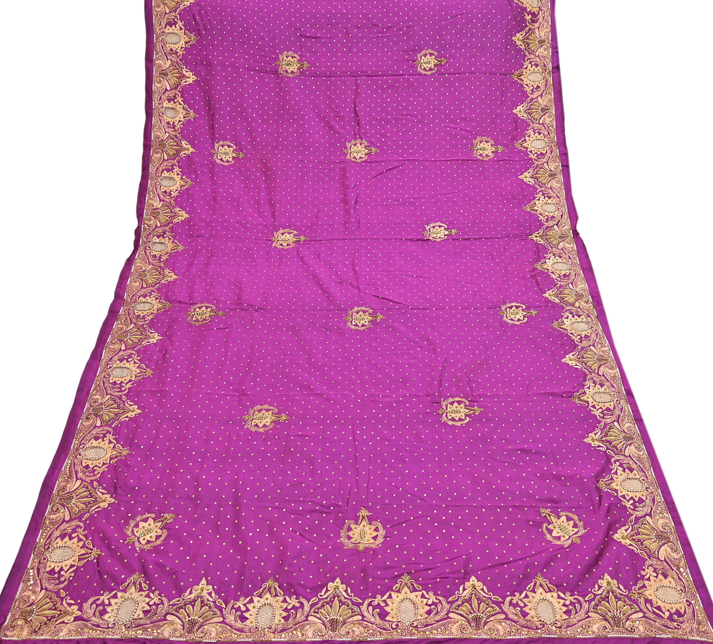 Indian Vintage Heavy Purple Dupatta Pure Silk Long Stole Hand Embroidered Scarves Dabka Zardozi Zari Stole