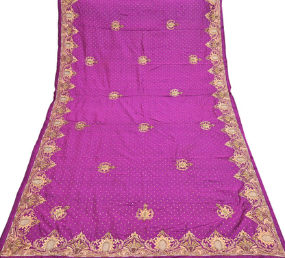Indian Vintage Heavy Purple Dupatta Pure Silk Long Stole Hand Embroidered Scarves Dabka Zardozi Zari Stole