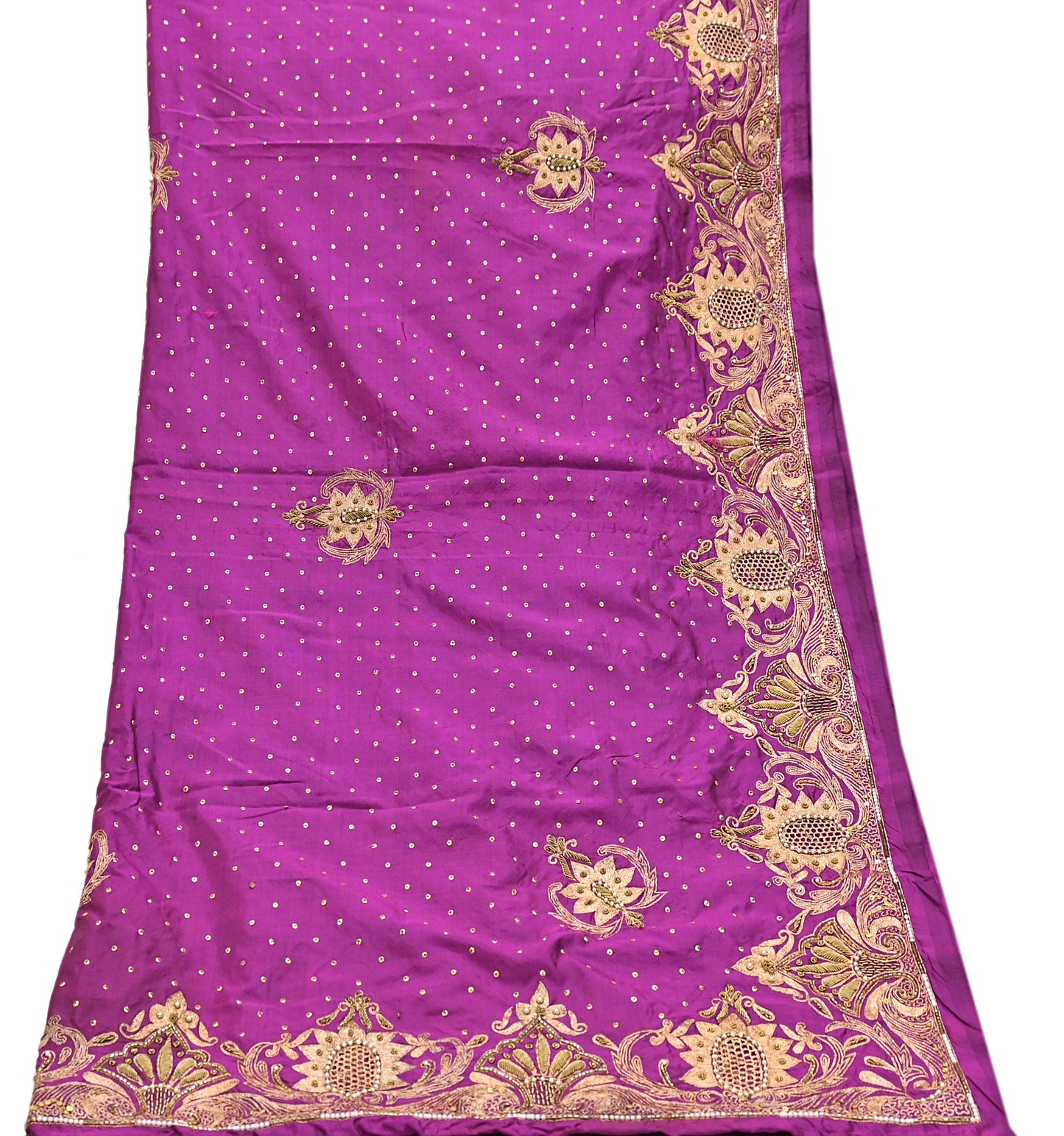 Indian Vintage Heavy Purple Dupatta Pure Silk Long Stole Hand Embroidered Scarves Dabka Zardozi Zari Stole