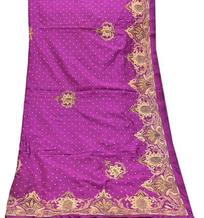 Indian Vintage Heavy Purple Dupatta Pure Silk Long Stole Hand Embroidered Scarves Dabka Zardozi Zari Stole