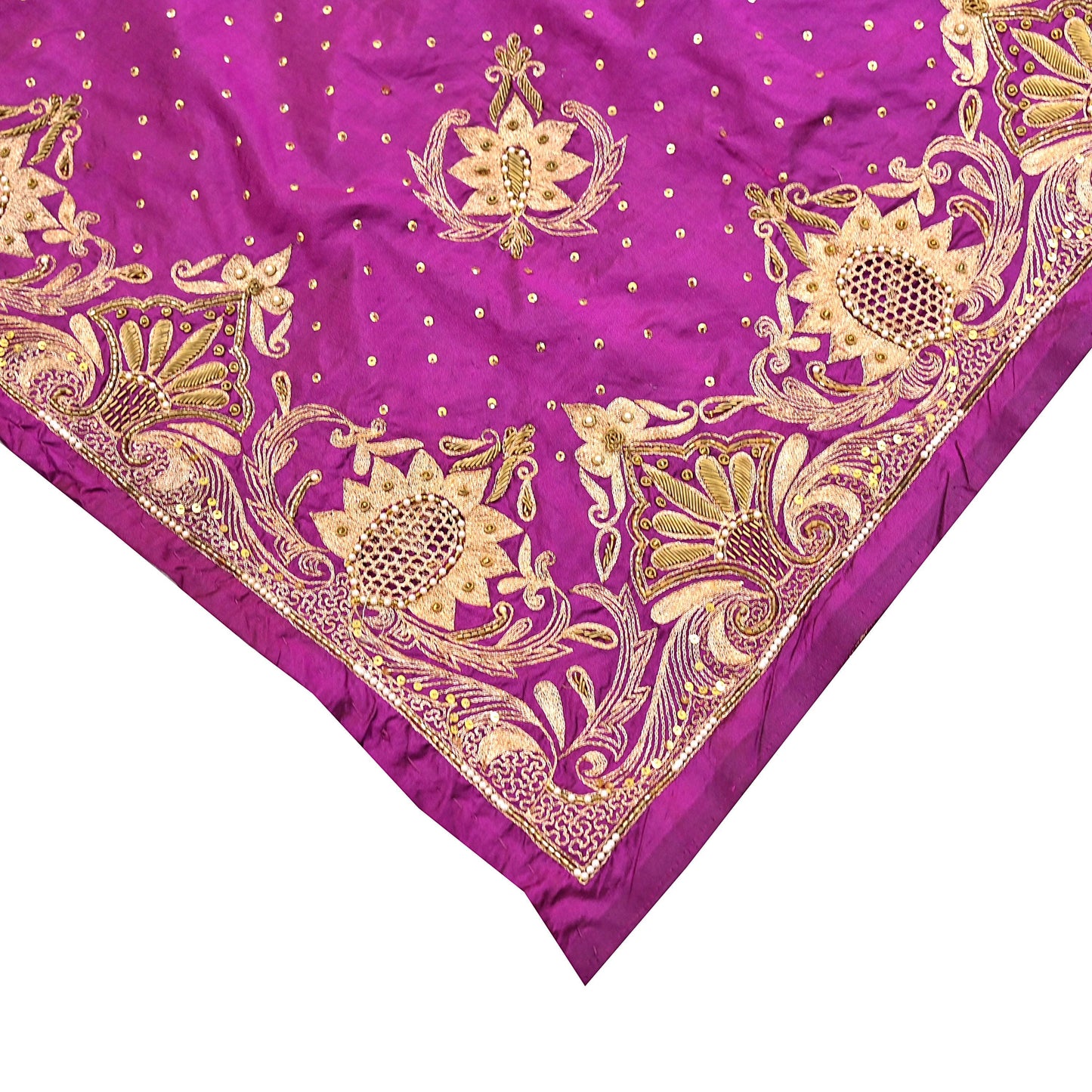 Indian Vintage Heavy Purple Dupatta Pure Silk Long Stole Hand Embroidered Scarves Dabka Zardozi Zari Stole