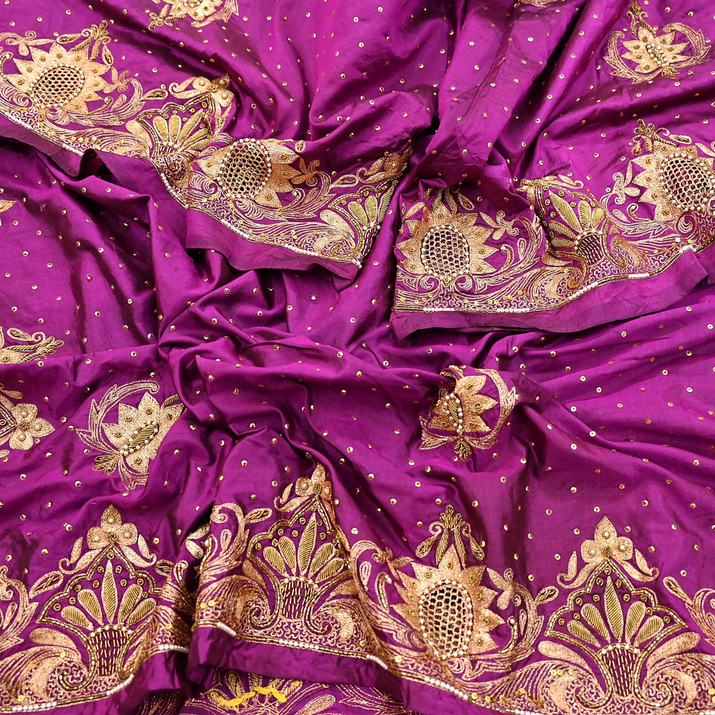 Indian Vintage Heavy Purple Dupatta Pure Silk Long Stole Hand Embroidered Scarves Dabka Zardozi Zari Stole