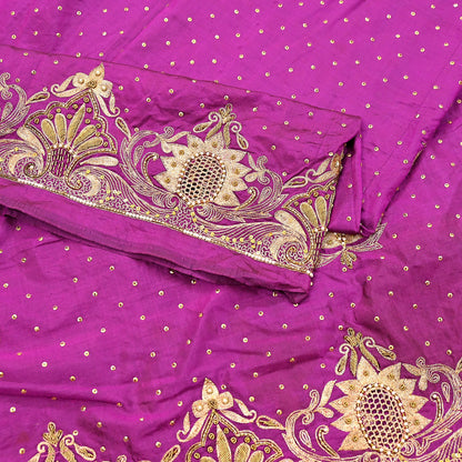 Indian Vintage Heavy Purple Dupatta Pure Silk Long Stole Hand Embroidered Scarves Dabka Zardozi Zari Stole