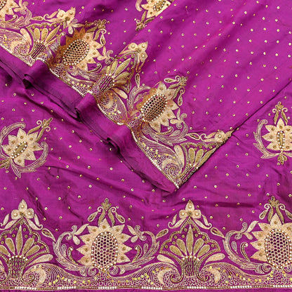 Indian Vintage Heavy Purple Dupatta Pure Silk Long Stole Hand Embroidered Scarves Dabka Zardozi Zari Stole