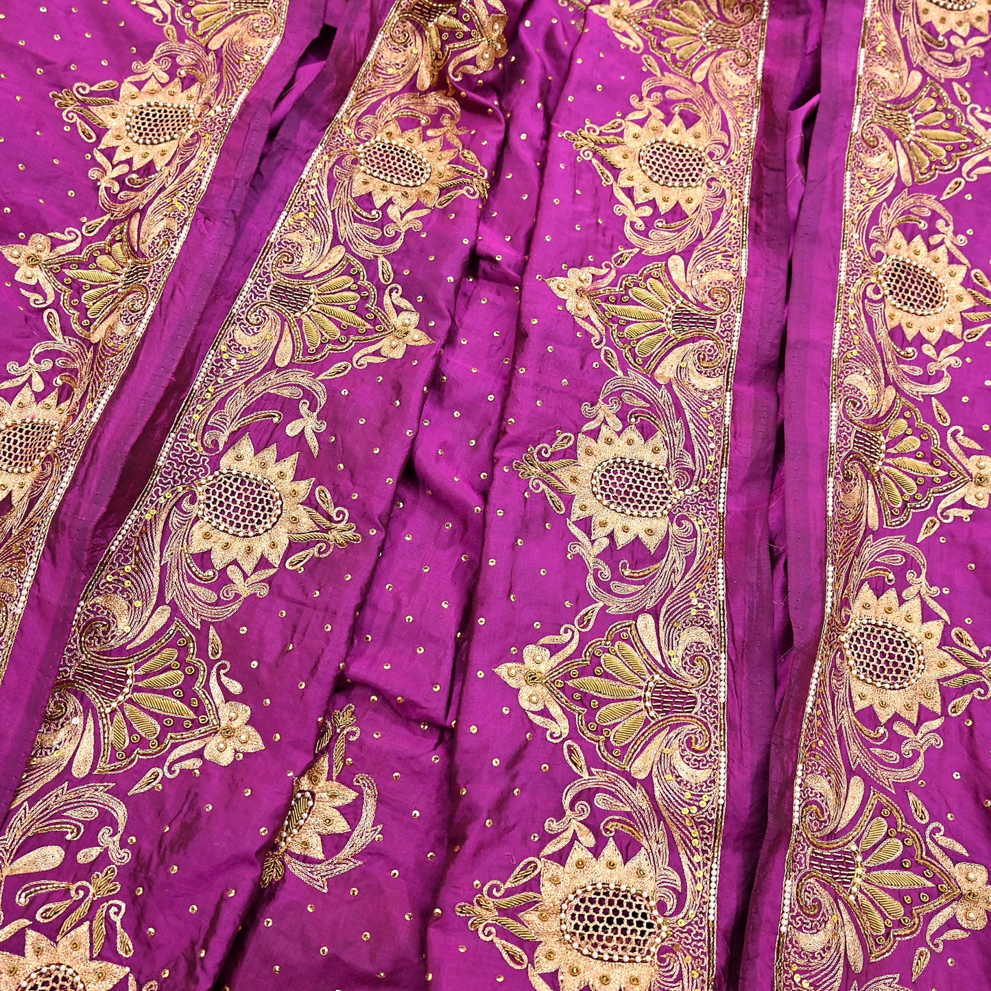 Indian Vintage Heavy Purple Dupatta Pure Silk Long Stole Hand Embroidered Scarves Dabka Zardozi Zari Stole