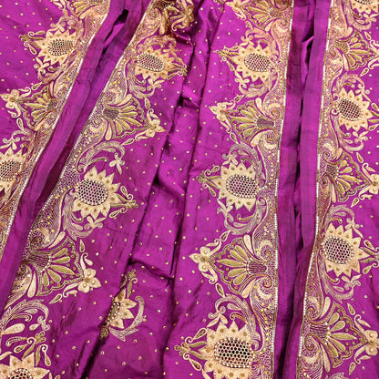 Indian Vintage Heavy Purple Dupatta Pure Silk Long Stole Hand Embroidered Scarves Dabka Zardozi Zari Stole