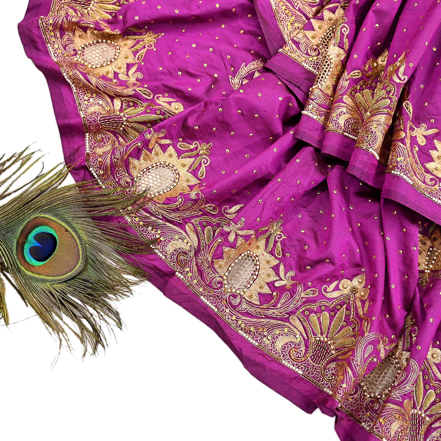 Indian Vintage Heavy Purple Dupatta Pure Silk Long Stole Hand Embroidered Scarves Dabka Zardozi Zari Stole