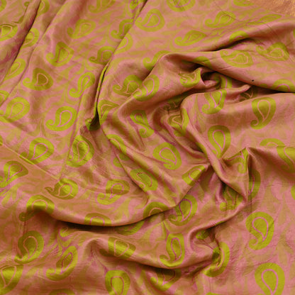 Vintage Kanjivaram Silk Saree Peach & Green Pure Silk Zari Fabric Indian Handwoven 5Yd Craft Material Dressmaking Textile