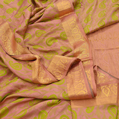Vintage Kanjivaram Silk Saree Peach & Green Pure Silk Zari Fabric Indian Handwoven 5Yd Craft Material Dressmaking Textile