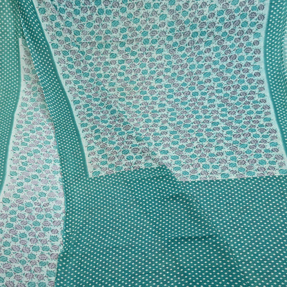 Indian Vintage Sari Green & White Printed Pure Cotton Sarees 5Yd Craft Fabric Soft Sewing Sarong Wrap Boho Upcycle quilting Dress making