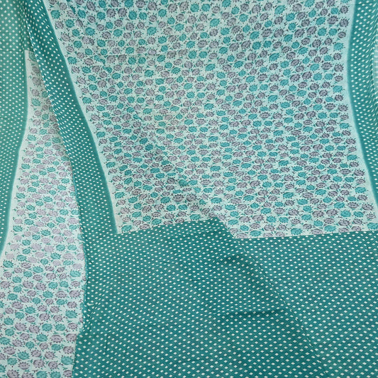 Indian Vintage Sari Green & White Printed Pure Cotton Sarees 5Yd Craft Fabric Soft Sewing Sarong Wrap Boho Upcycle quilting Dress making