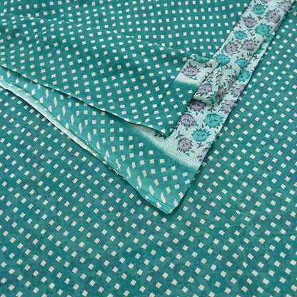 Indian Vintage Sari Green & White Printed Pure Cotton Sarees 5Yd Craft Fabric Soft Sewing Sarong Wrap Boho Upcycle quilting Dress making