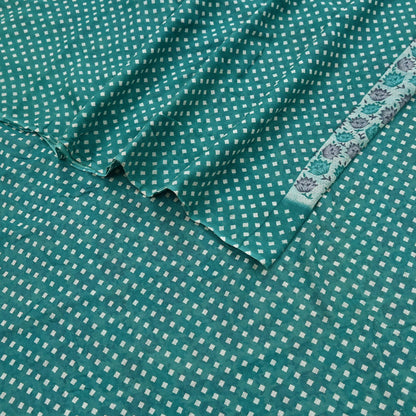 Indian Vintage Sari Green & White Printed Pure Cotton Sarees 5Yd Craft Fabric Soft Sewing Sarong Wrap Boho Upcycle quilting Dress making