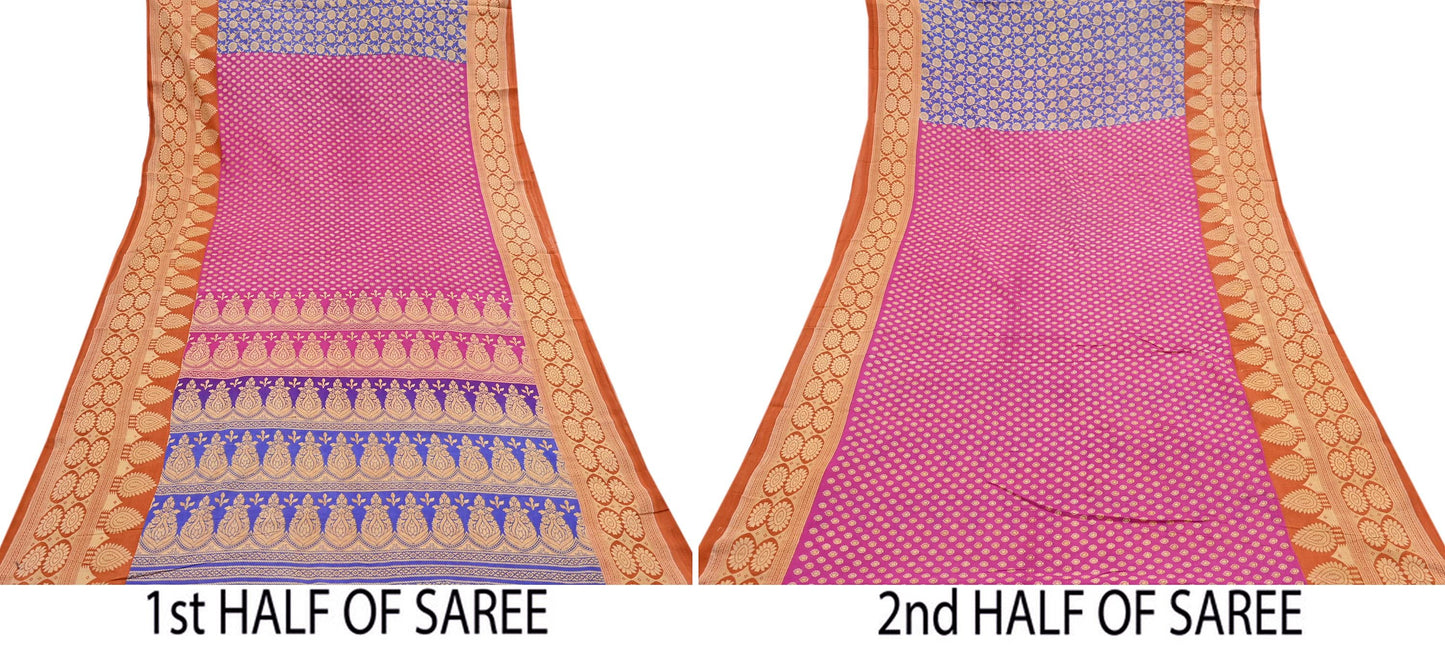Indian Vintage Sari Pink & Multi Printed 100% Pure Cotton Saree Craft Fabric 5Yd Soft Sewing Sarong Wrap Boho Stripes Dress making Quilting