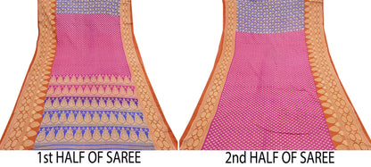 Indian Vintage Sari Pink & Multi Printed 100% Pure Cotton Saree Craft Fabric 5Yd Soft Sewing Sarong Wrap Boho Stripes Dress making Quilting