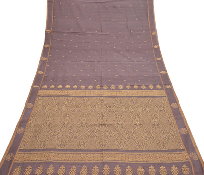 Indian Vintage Sari Brown 100% Pure Silk Hand Woven Sarees Craft Fabric 5Yd Ethnic Sewing Dress making Crafting Quilting Upcycle