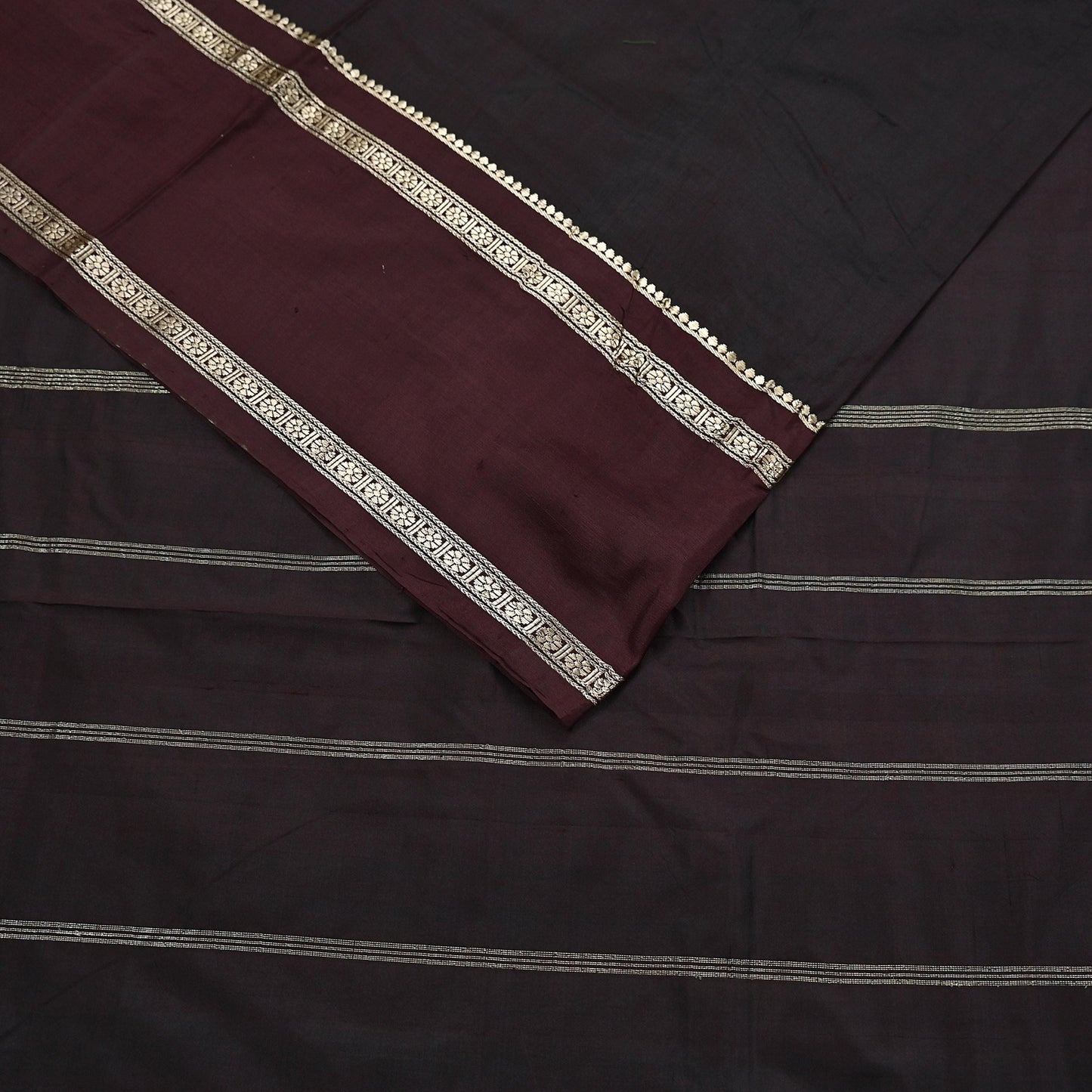 Indian Vintage Sari Maroon Mysore Silk Woven Sarees Craft Fabric 5Yd Ethnic South silk Dress Making Crafting Upcycle Quilting Zari Border