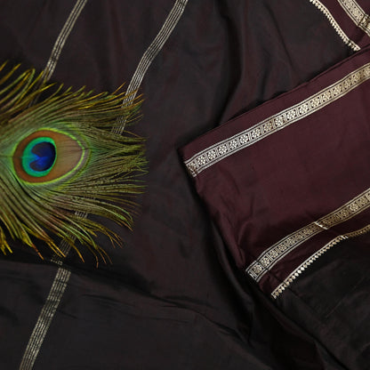 Indian Vintage Sari Maroon Mysore Silk Woven Sarees Craft Fabric 5Yd Ethnic South silk Dress Making Crafting Upcycle Quilting Zari Border