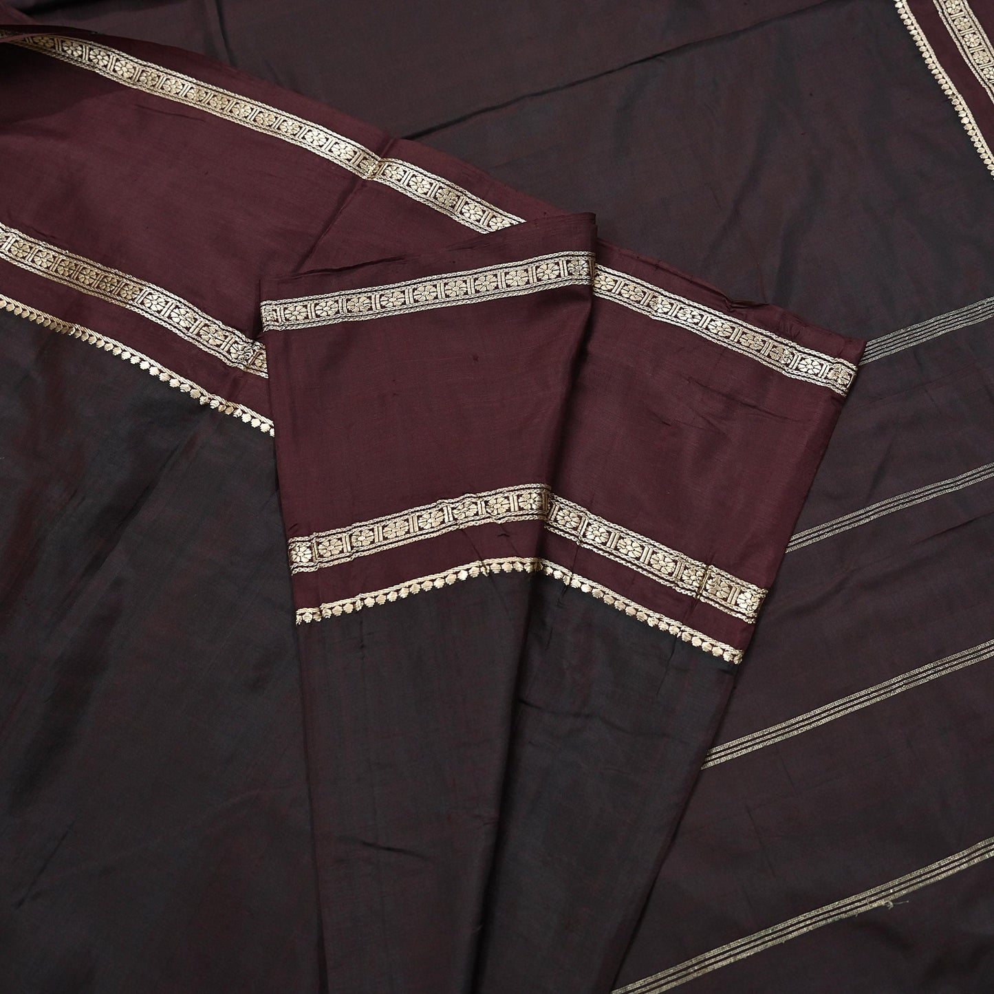 Indian Vintage Sari Maroon Mysore Silk Woven Sarees Craft Fabric 5Yd Ethnic South silk Dress Making Crafting Upcycle Quilting Zari Border