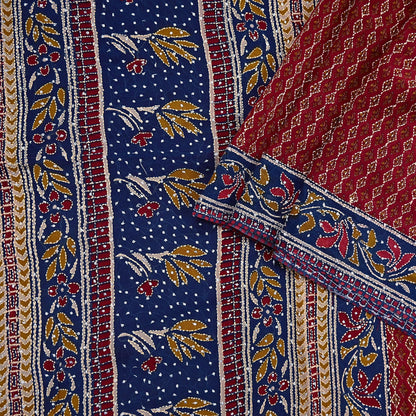 Indian Vintage Maroon & Blue Saree Pure Georgette Silk Hand Embroidered Kantha Sari Craft Fabric 5yd Sewing Floral Soft Sequins Dress making