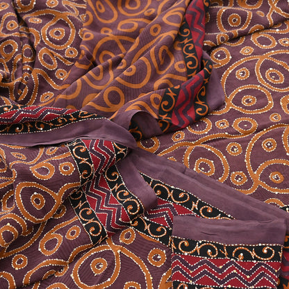 Indian Vintage Sari Brown Pure Crepe Silk Hand Embroidered Kantha Saree 5yd Craft Fabric Sewing Floral Soft Dress making Crafting