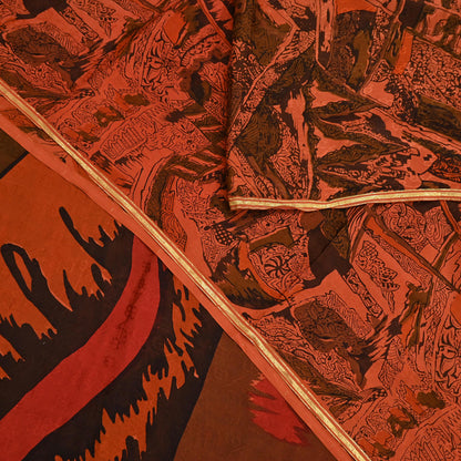 Indian Vintage Sari Orange 100% Pure Silk Printed Sarees 5yd Sewing Craft Fabric Zari Dress Making Soft Wrap Quilting Used Crafting Upcycle