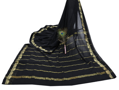 Indian Vintage Sari Black Pure Georgette Silk Hand Woven Zari Sarees 5Yd Craft Fabric Ethnic Soft Upcycle Quilting Bollywood sarees