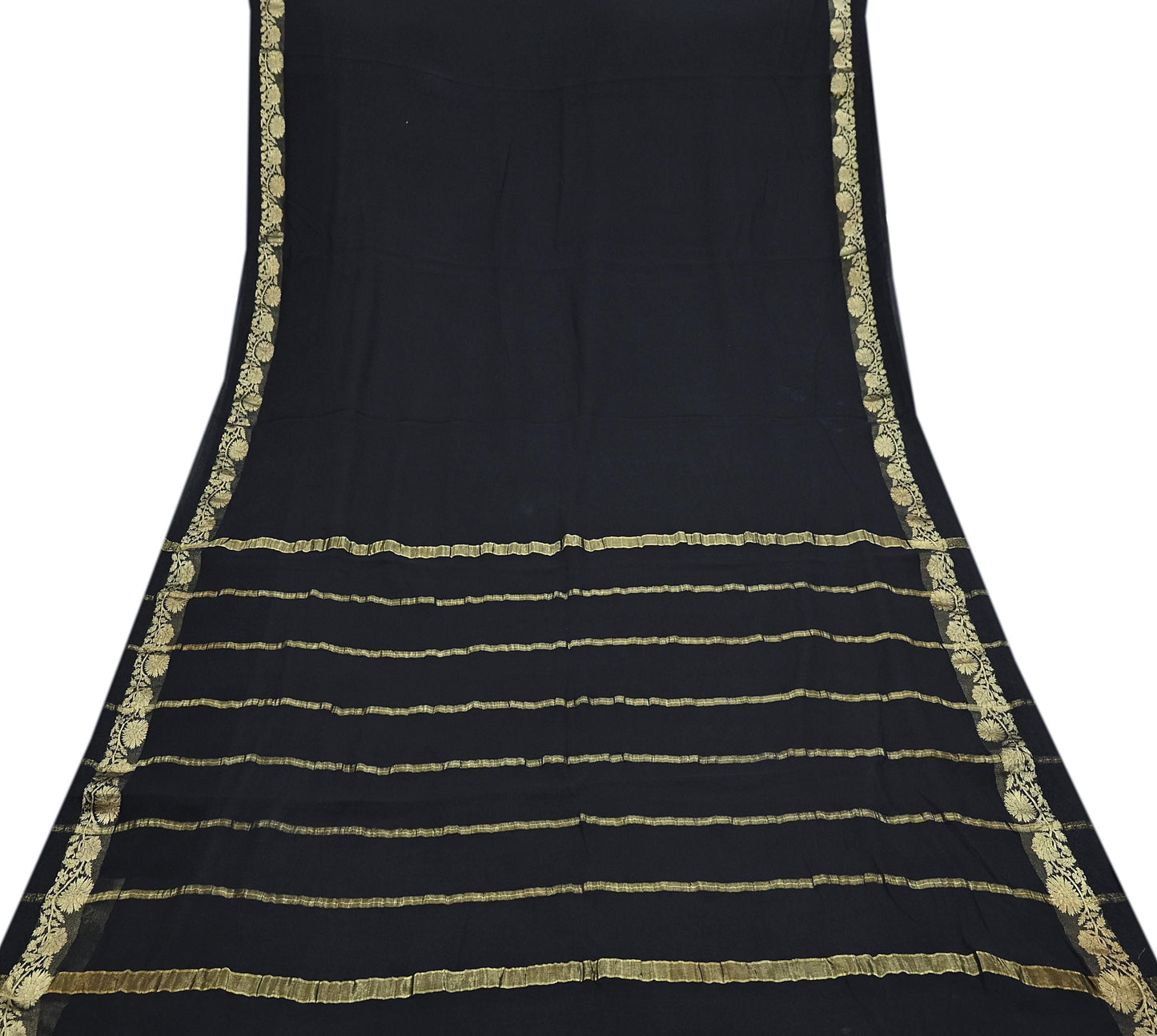 Indian Vintage Sari Black Pure Georgette Silk Hand Woven Zari Sarees 5Yd Craft Fabric Ethnic Soft Upcycle Quilting Bollywood sarees