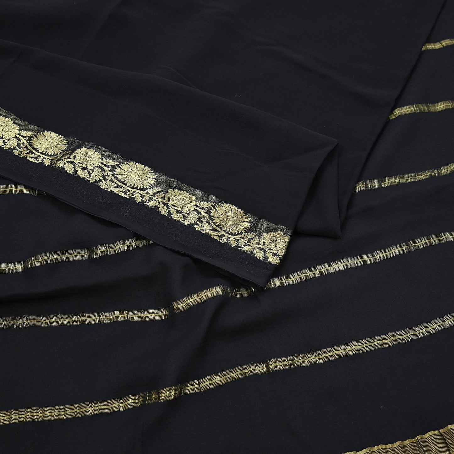 Indian Vintage Sari Black Pure Georgette Silk Hand Woven Zari Sarees 5Yd Craft Fabric Ethnic Soft Upcycle Quilting Bollywood sarees