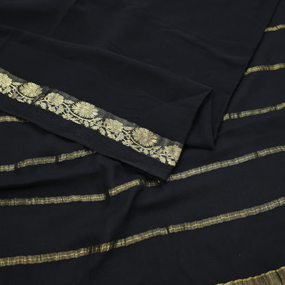 Indian Vintage Sari Black Pure Georgette Silk Hand Woven Zari Sarees 5Yd Craft Fabric Ethnic Soft Upcycle Quilting Bollywood sarees