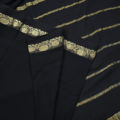 Indian Vintage Sari Black Pure Georgette Silk Hand Woven Zari Sarees 5Yd Craft Fabric Ethnic Soft Upcycle Quilting Bollywood sarees