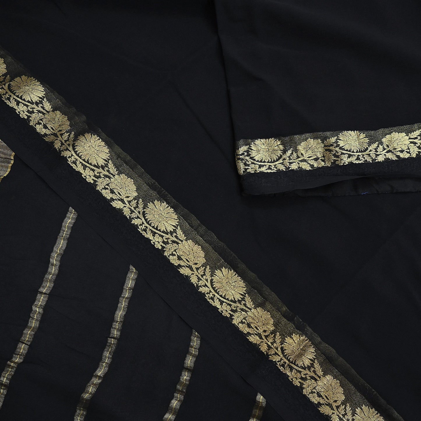 Indian Vintage Sari Black Pure Georgette Silk Hand Woven Zari Sarees 5Yd Craft Fabric Ethnic Soft Upcycle Quilting Bollywood sarees