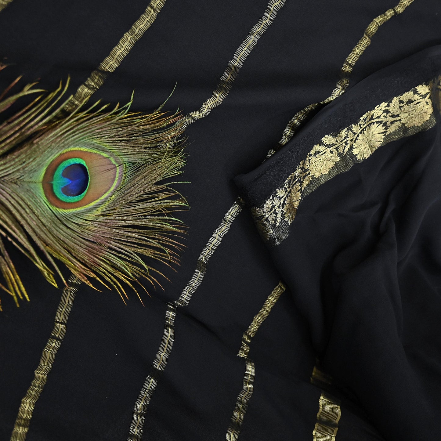 Indian Vintage Sari Black Pure Georgette Silk Hand Woven Zari Sarees 5Yd Craft Fabric Ethnic Soft Upcycle Quilting Bollywood sarees