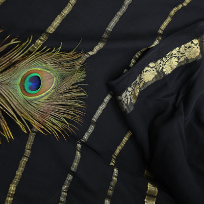 Indian Vintage Sari Black Pure Georgette Silk Hand Woven Zari Sarees 5Yd Craft Fabric Ethnic Soft Upcycle Quilting Bollywood sarees